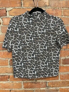 Zara Trafaluc Leopard Print Mock Neck Top - Brown Black Cream